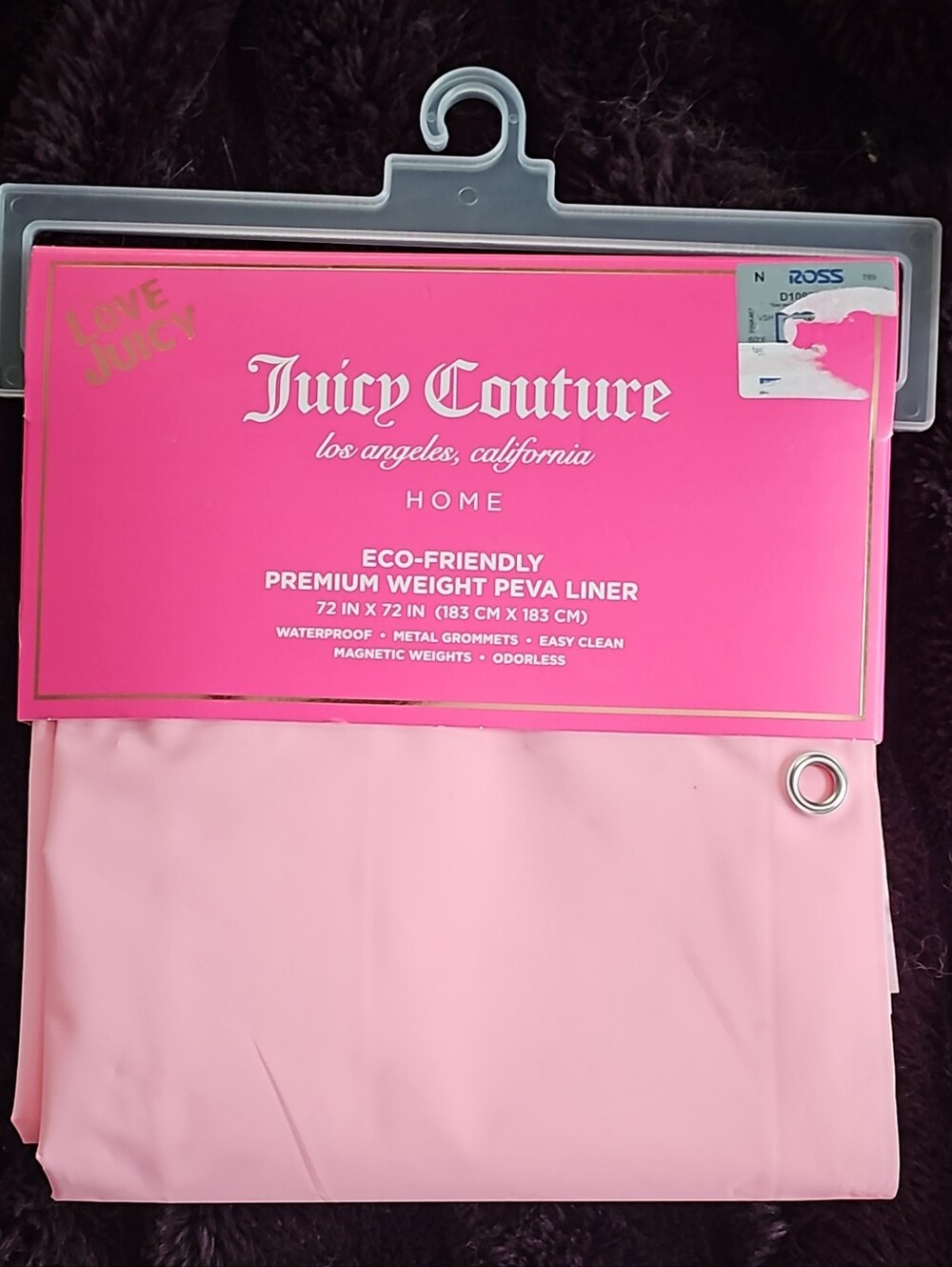 Juicy Couture Pink Eco-Friendly Premium PEVA Shower Liner